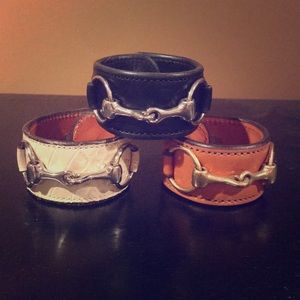 Rebecca Ray Leather Bit Cuff - Crocodile/Silver